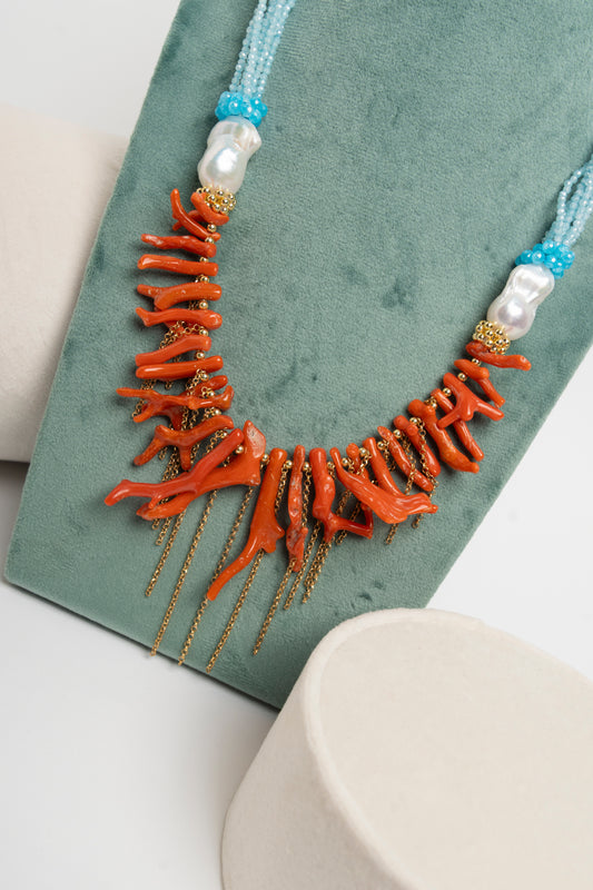 SICYLUI - CORAL AND SCARAMAZZA PEARL NECKLACE