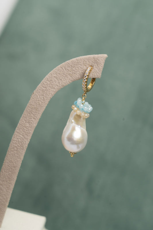 SICYLUI - ORECCHINI PENDENTI PERLA SCARAMAZZA IN ARGENTO E ZIRCONI