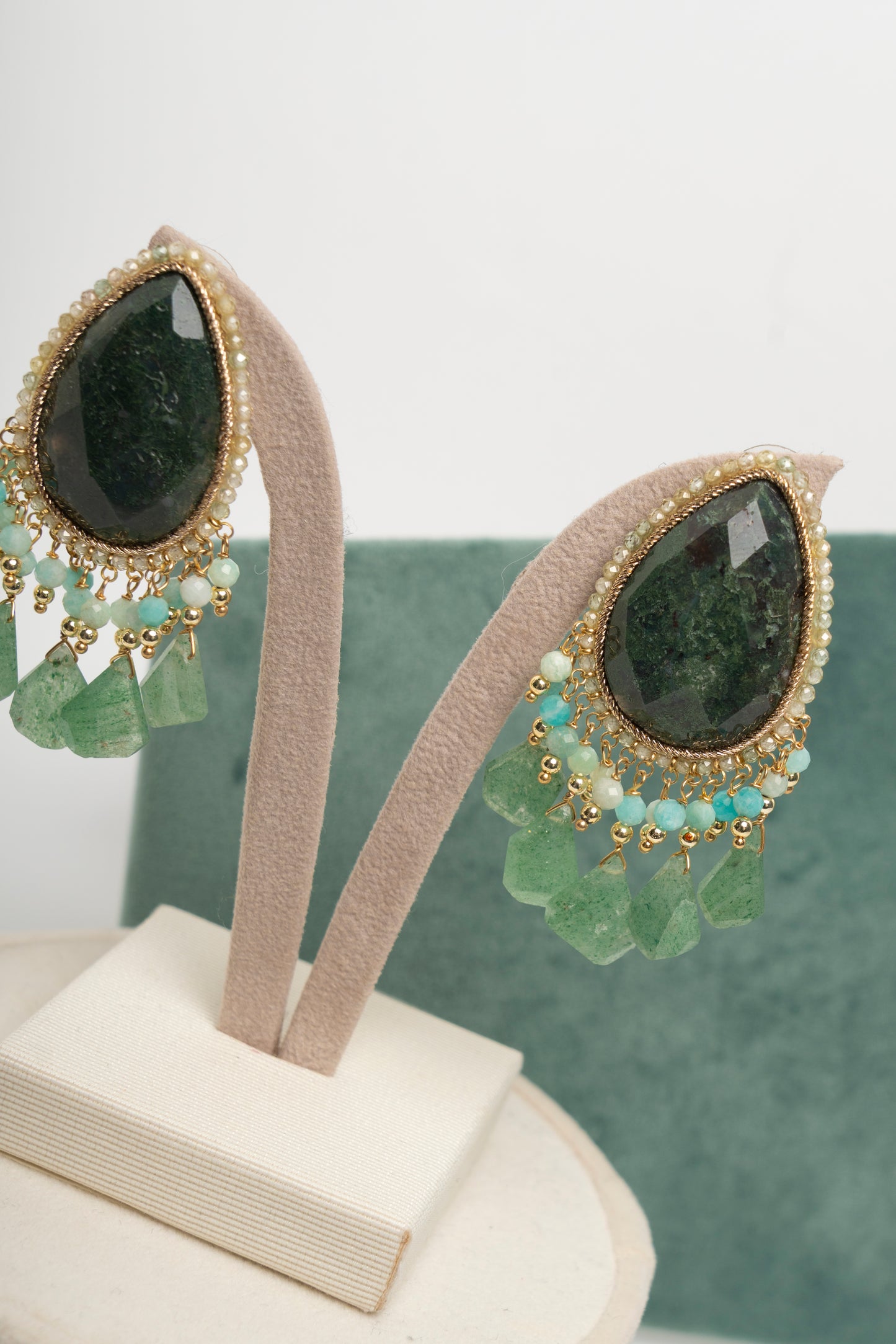 SICYLUI - ORECCHINI PENDENTI DIASPRO VERDE TAGLIO GOCCIA