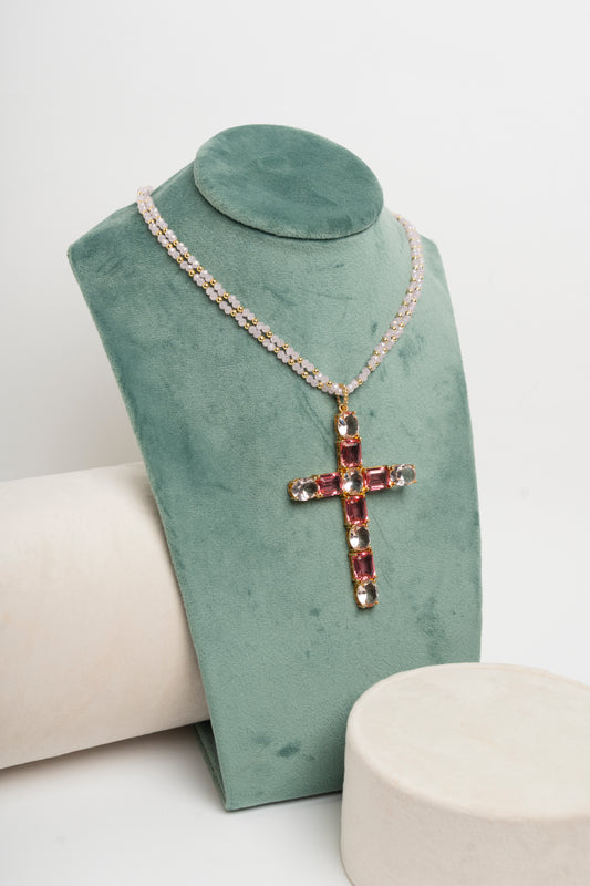 SICYLUI - COLLANA CROCE CRISTALLI FRAGOLA