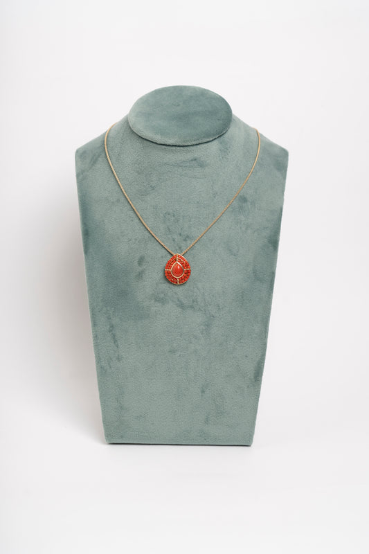 SOARA - COLLANA PENDENTE A GOCCIA CON CENTRALE E MICROSFERE CORALLO MEDITERRANEO