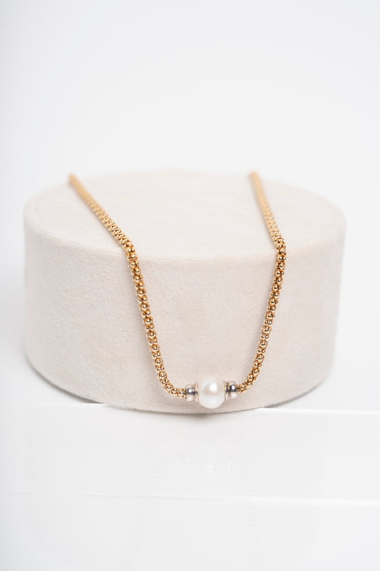 SOARA - COLLANA ARGENTO PLACCATO ORO E PERLA CENTRALE