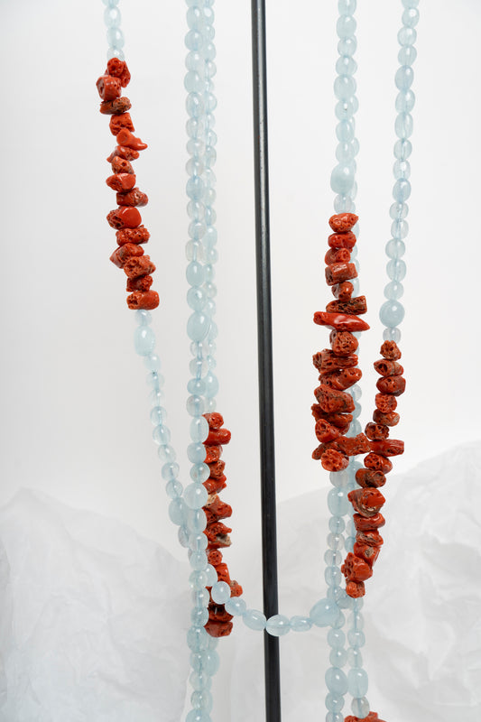 SOARA - COLLANA MULTIFILI IN ACQUAMARINA E CORALLO