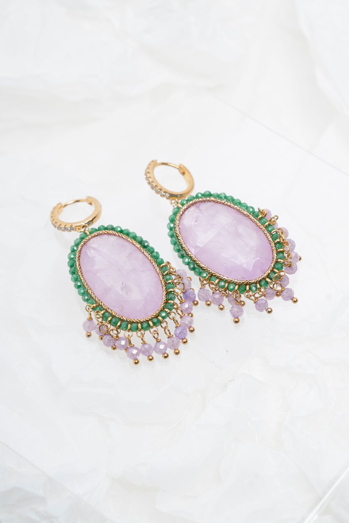 SICYLUI - ORECCHINI PENDENTI ZIRCONI GLICINE E VERDE MARE