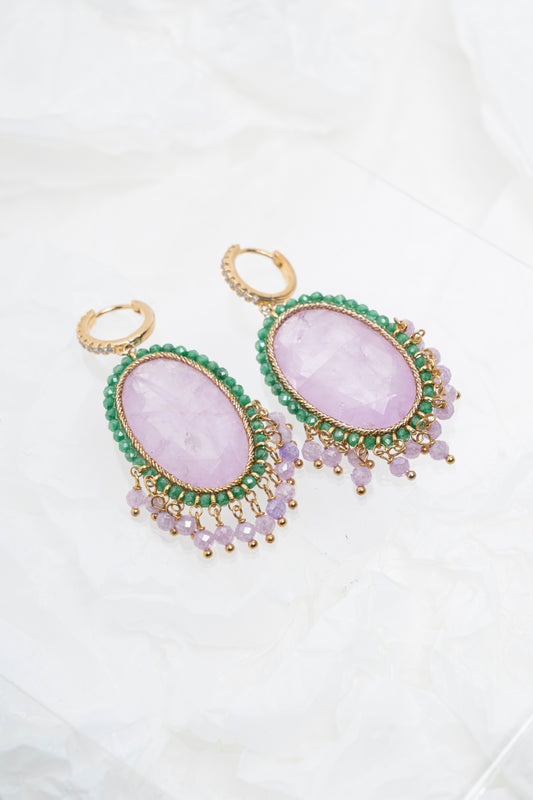 SICYLUI - ORECCHINI PENDENTI ZIRCONI GLICINE E VERDE MARE