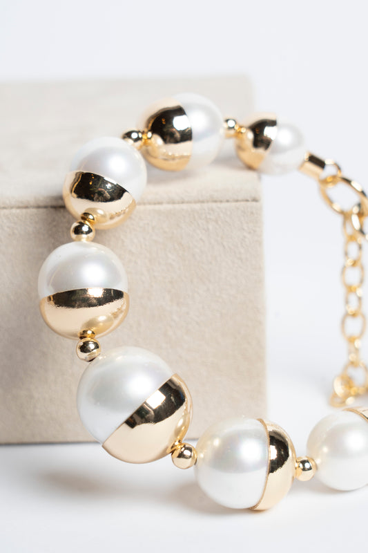 BRACCIALE OTTONE E PERLE 20+4 CM