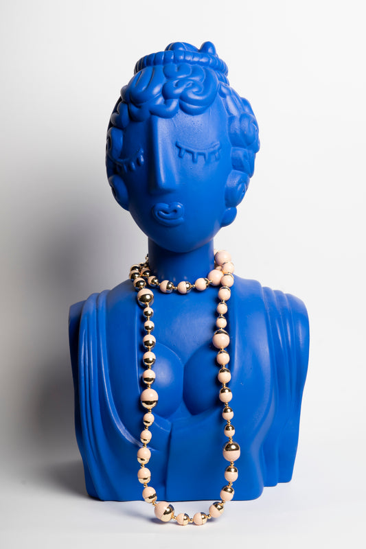 COLLANA OTTONE E AGATA ROSA 90 CM