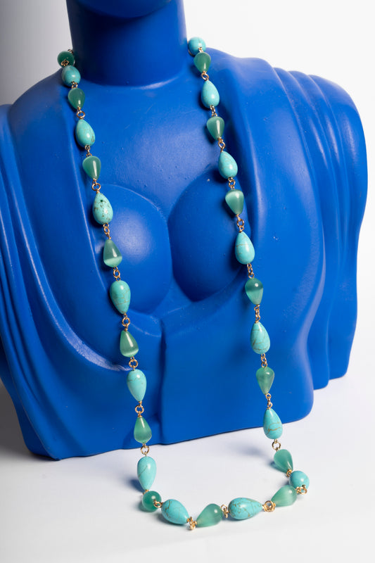 SILVER AND TURQUOISE AND GREEN STONES NECKLACE