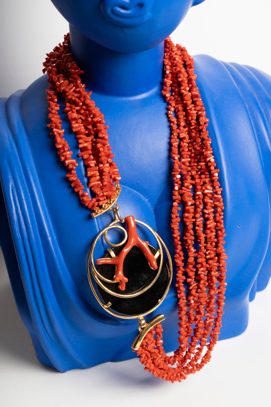 COLLANA CORALLO E MEDAGLIONE IN ONICE