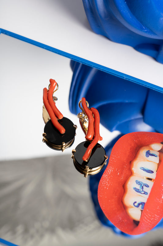 ORECCHINI RAMO CORALLO ED ONICE