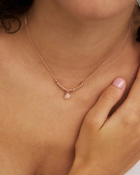 COLLANA GIROCOLLO ARGENTO RODIO CON SFERE E MICRO PENDENTE QUADRIFOGLIO