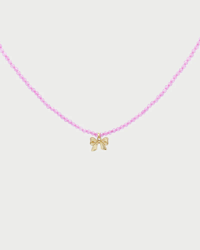 COLLANA GIROCOLLO CON FIOCCO DORATO E FIRLO ZIRCONI ROSA