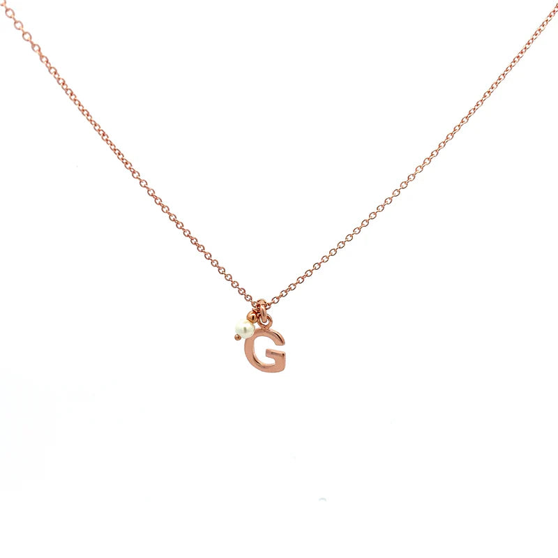 COLLANA LETTERA G ARGENTO ROSE' E PERLA