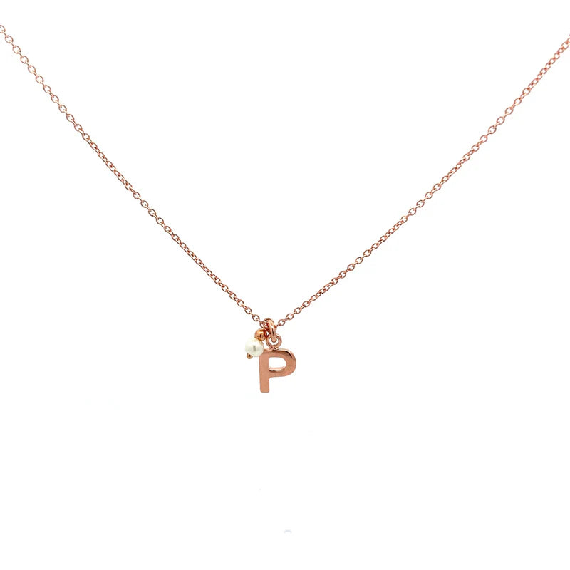 COLLANA LETTERA P ARGENTO ROSE' E PERLA