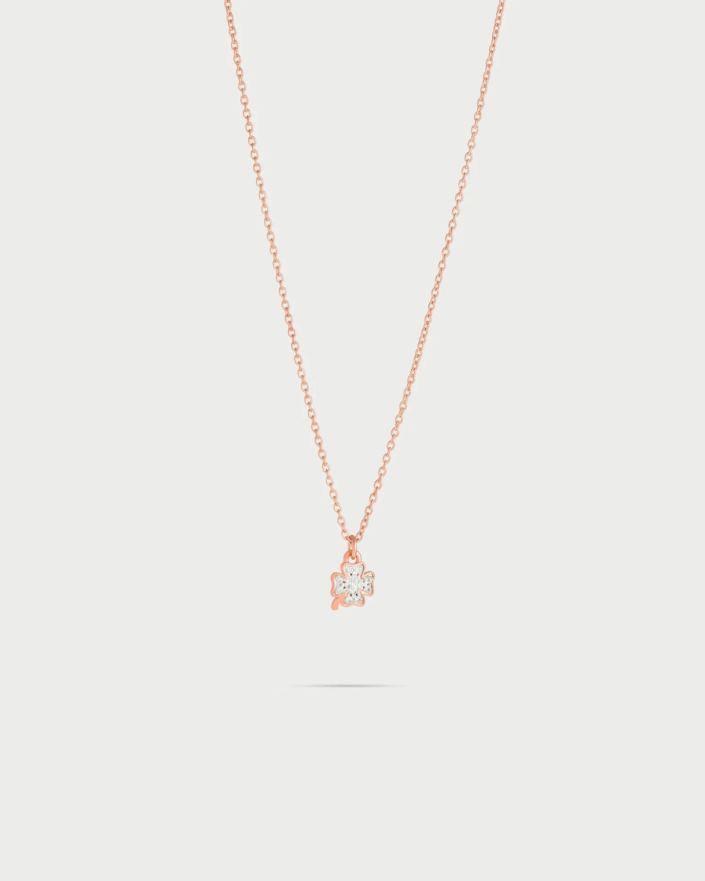 COLLANA GIROCOLLO ARGENTO ROSE' CON QUADRIFOGLIO PAVE' ZIRCONI
