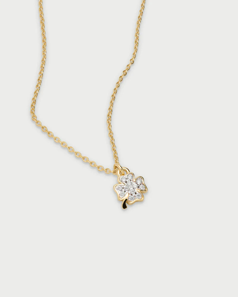 COLLANA GIROCOLLO ARGENTO DORATO CON PENDENTE QUADRIFOGLIO PAVE' ZIRCONI