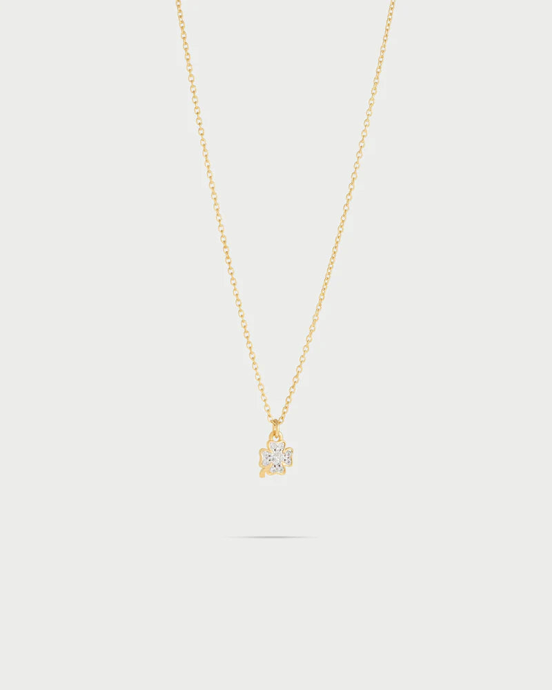 COLLANA GIROCOLLO ARGENTO DORATO CON PENDENTE QUADRIFOGLIO PAVE' ZIRCONI
