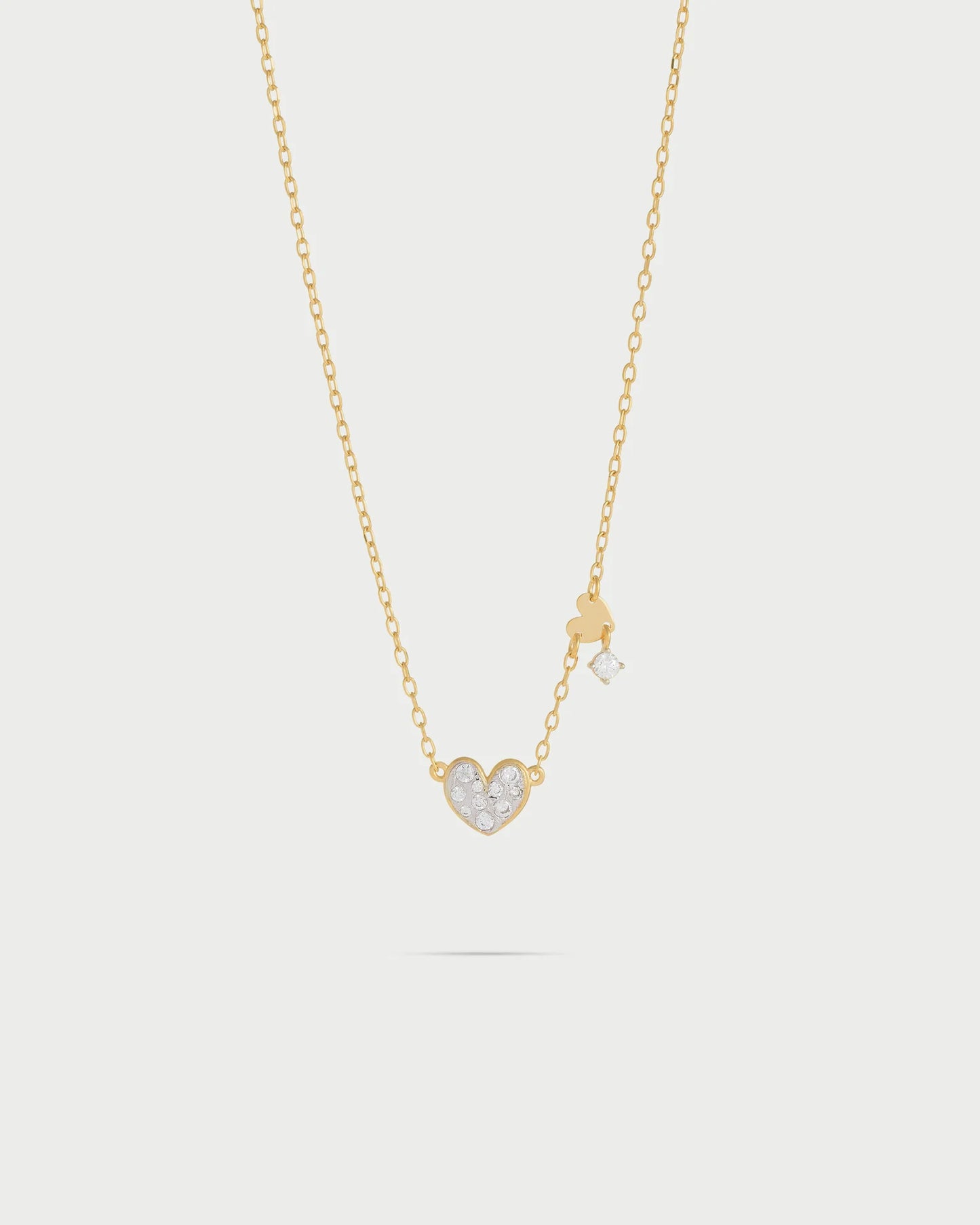 GIROCOLLO ARGENTO DORATO CON CUORE PAVE' ZIRCONI