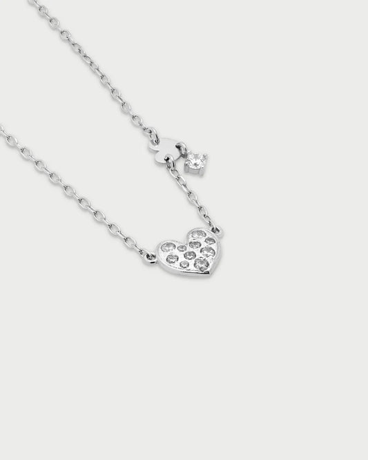 COLLANA GIROCOLLO ARGENTO RODIO CON CUORE PAVE' ZIRCONI