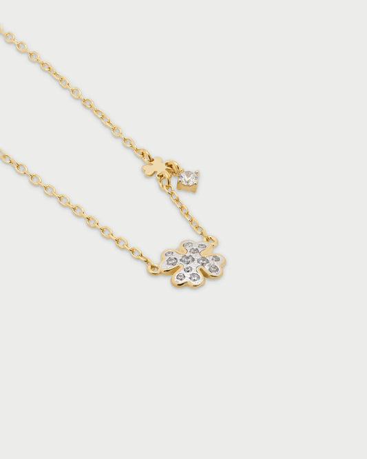 GIROCOLLO ARGENTO DORATO CON QUADRIFOGLIO PAVE' ZIRCONI