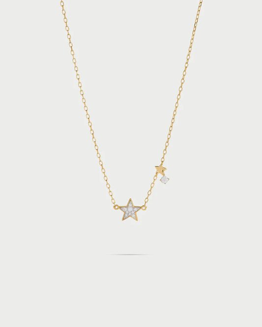 COLLANA ARGENTO DORATO CON STELLA PAVE' ZIRCONI
