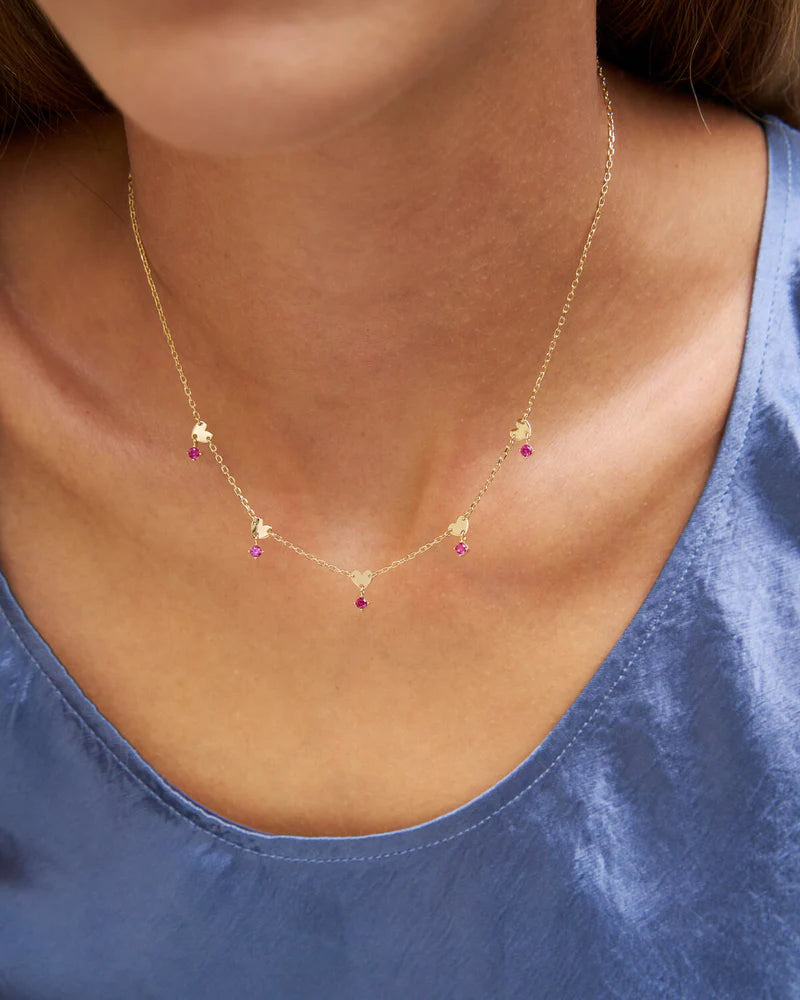 COLLANA 5 CUORI ZIRCONI ROSSI