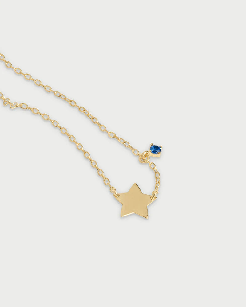 COLLANA ARGENTO DORATO CON STELLA SPECCHIO E ZIRCONE BLU
