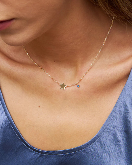 COLLANA ARGENTO DORATO CON STELLA SPECCHIO E ZIRCONE BLU