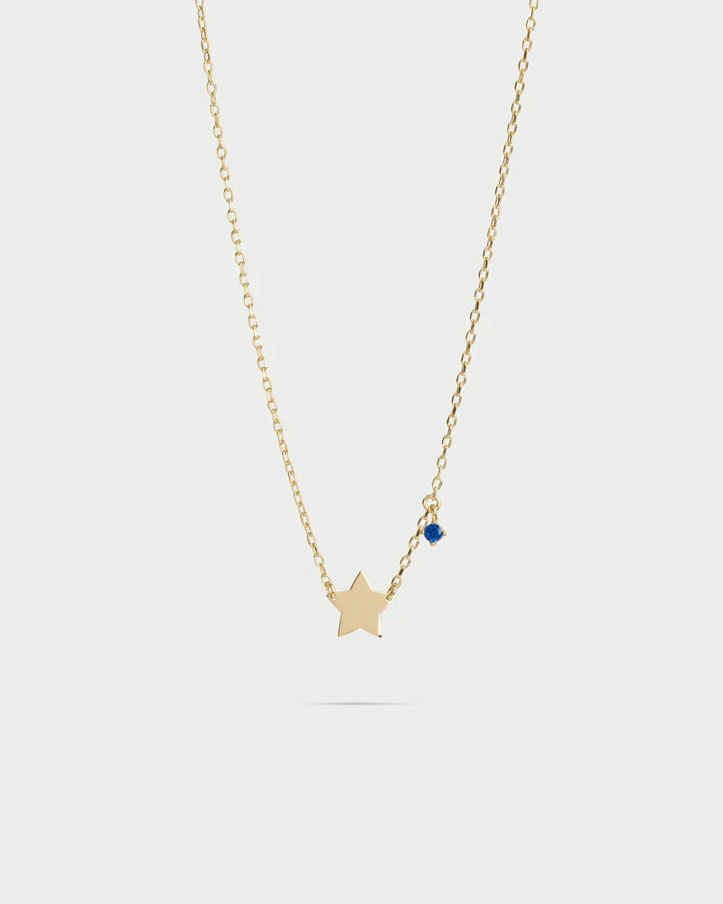 COLLANA ARGENTO DORATO CON STELLA SPECCHIO E ZIRCONE BLU