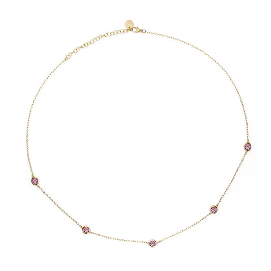 COLLANA GIROCOLLO ARGENTO DORATO CON PIETRE ROSA