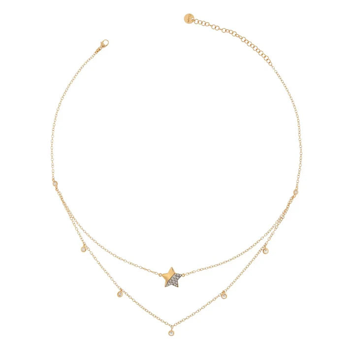 COLLANA ARGENTO DORATA DOPPIO FILO CON STELLA E ZIRCONI