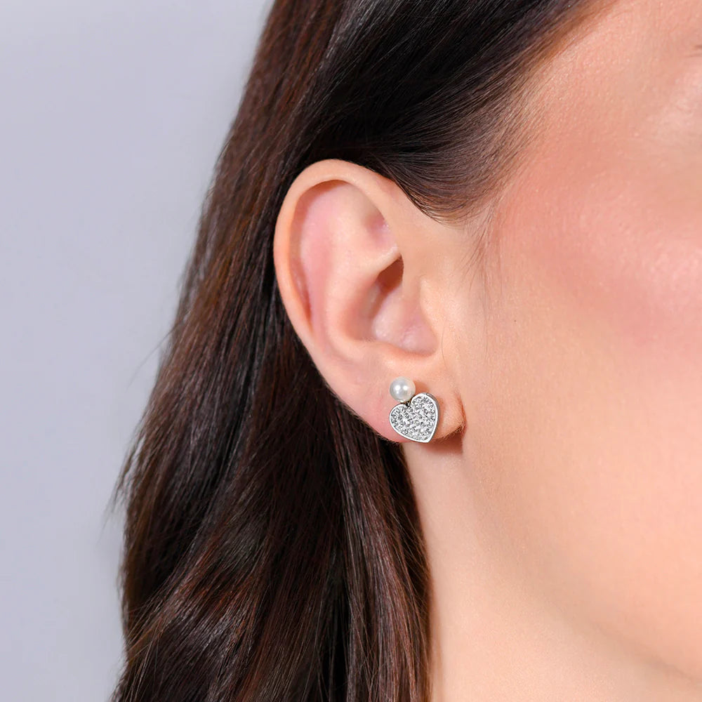 LUCA BARRA - ORECCHINI DONNA IN ACCIAIO PERLA E CUORE