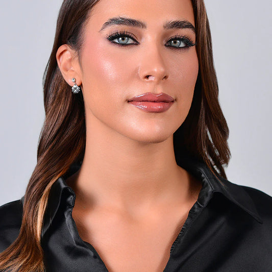 LUCA BARRA - ORECCHINI DONNA IN ACCIAIO QUADRIFOGLIO E ZIRCONE