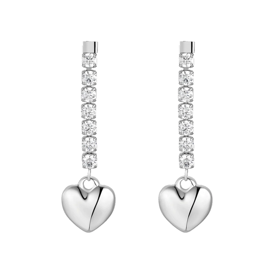 LUCA BARRA - ORECCHINI DONNA IN ACCIAIO CON CUORE E ZIRCONI BIANCHI