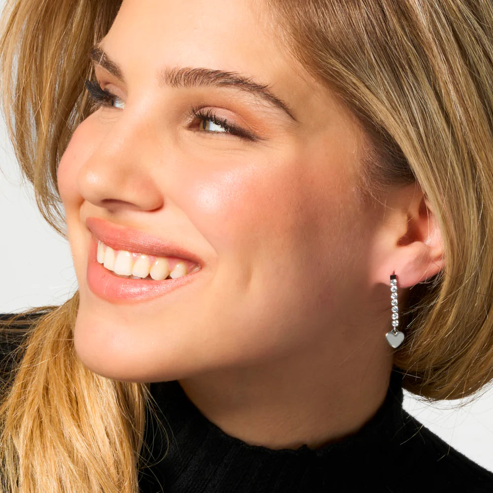 LUCA BARRA - ORECCHINI DONNA IN ACCIAIO CON CUORE E ZIRCONI BIANCHI