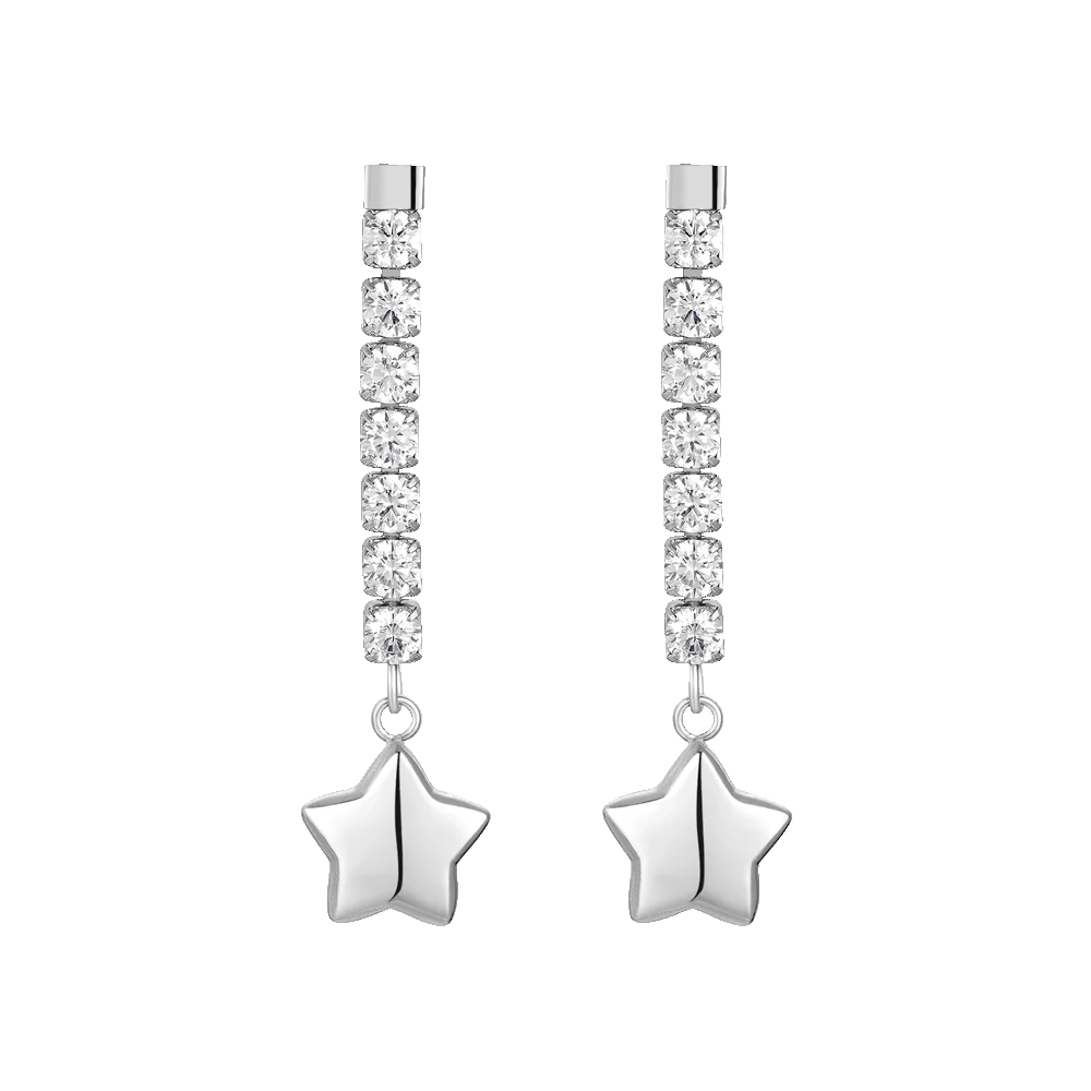 LUCA BARRA - ORECCHINI DONNA IN ACCIAIO CON STELLA E ZIRCONI BIANCHI