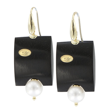 FORNIERI COCO' - ORECCHINI QYADRATI EBANO CON PERLA