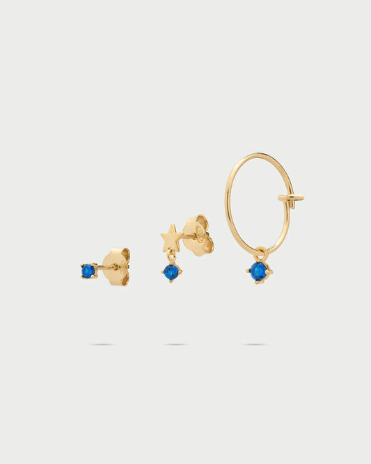 ORECCHINI 3 PZ STELLA ZIRCONI BLU ARGENTO DORATO