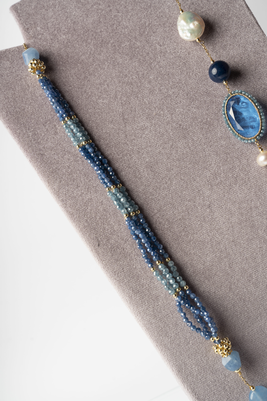 SICYLUI - COLLANA CHANEL PERLE E ZIRCONE AZZURRO