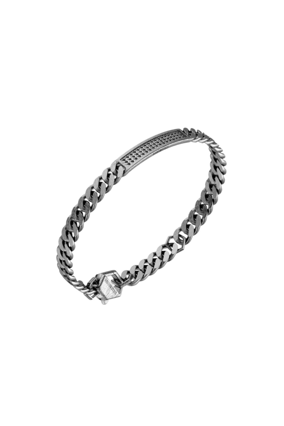 BIKKEMBERGS - BRACCIALE DIAMONDS IN ACCIAIO BRUNITO CON PLACCA CENTRALE