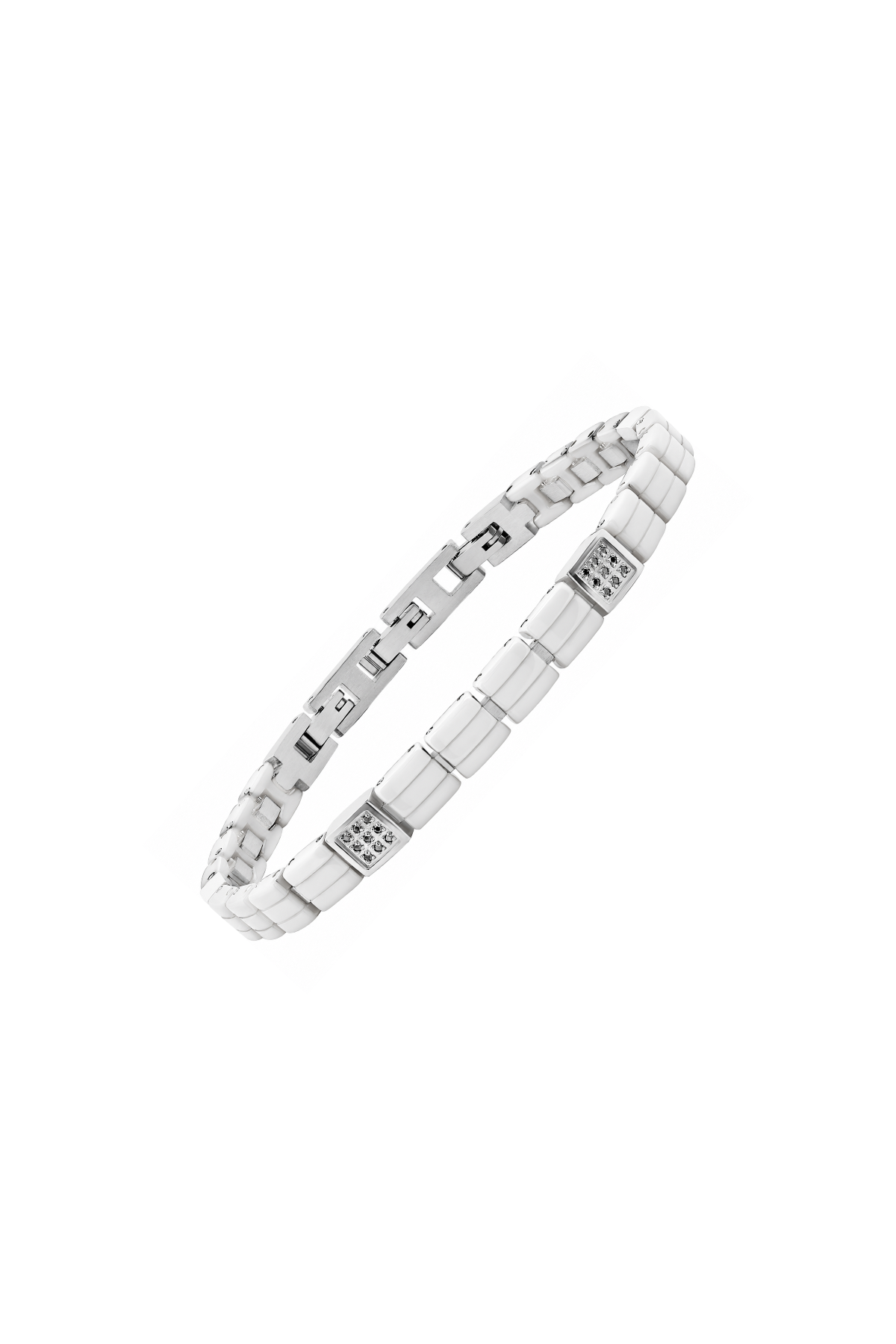 BIKKEMBERGS - BRACCIALE CERAMIC IN CERAMICA BIANCA E INSERTI IN ACCIAIO