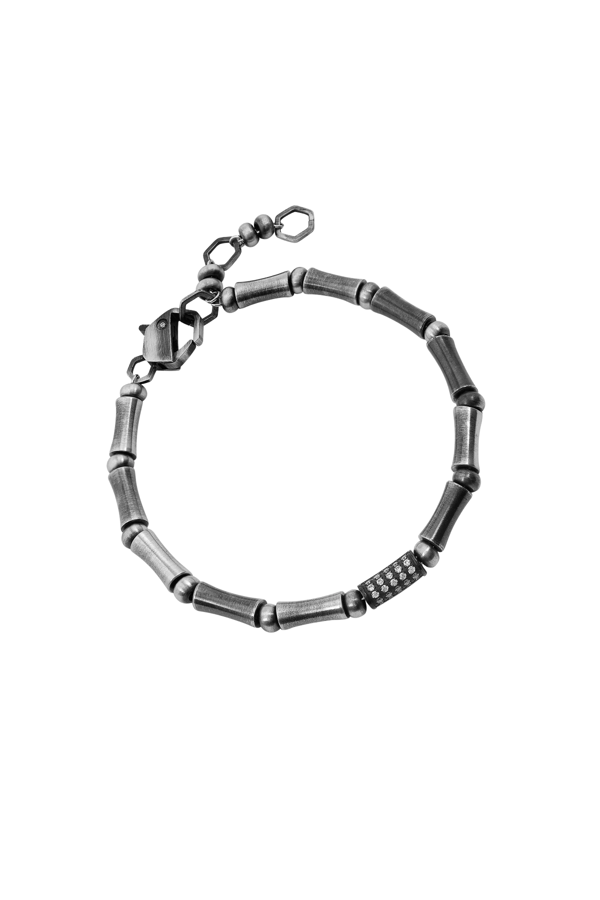 BIKKEMBERGS - BRACCIALE BAMBU IN ACCIAIO E DIAMANTI CT. 0.26