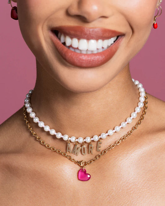 CHARM BAR - CIONDOLO CUORE CRISTALLO ROSA