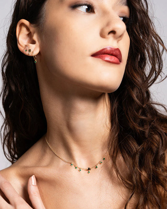 ORECCHINI 3PZ ZIRCONI VERDI QUADRIFOGLIO ARGENTO DORATO