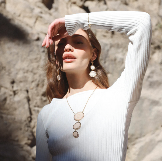 SANTIBE' - COLLANA ALBA CERCHI IN OTTONE E ZIRCONI CHAMPAGNE BRONZO