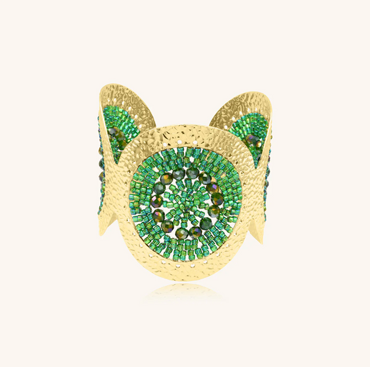 SANTIBE' - FUEGO CUFF BRACELET IN BRASS AND OASIS GREEN ZIRCONIA