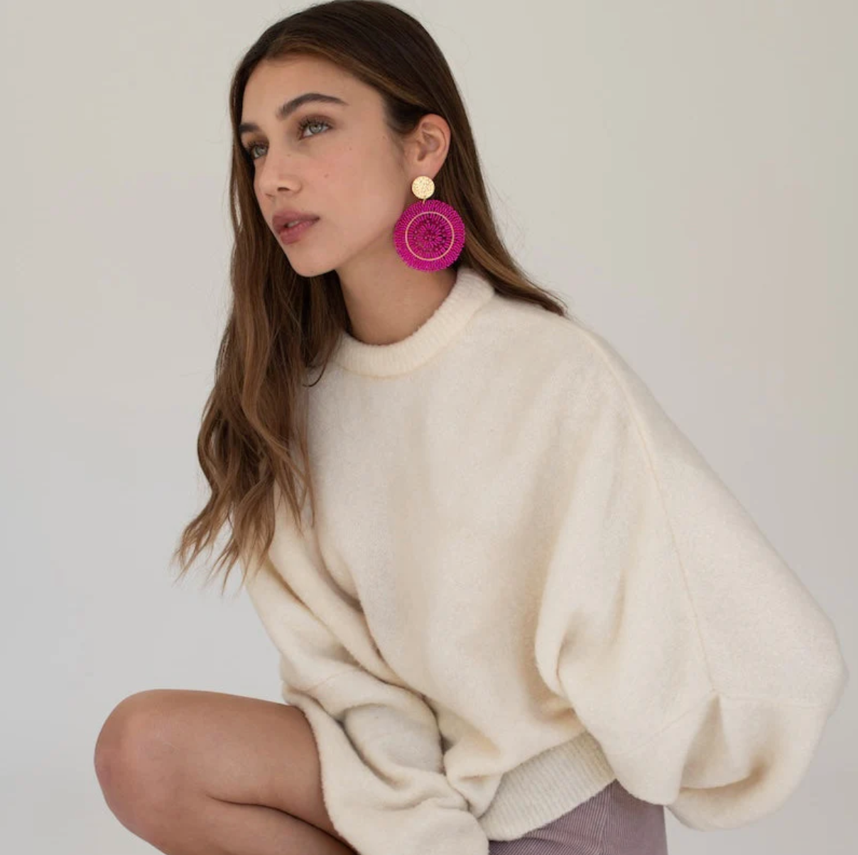 SANTIBE' - ORECCHINI ESPAGNOLA CERCHI IN OTTONE E ZIRCONI FUCSIA
