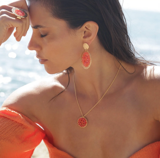 SANTIBE' - PARADISE NECKLACE BRASS RING WITH ZIRCONIA CORAL