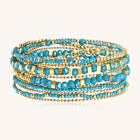SANTIBE' - 5 WRAP BRACELET/NECKLACE WITH BRASS AND TURQUOISE ZIRCONIA
