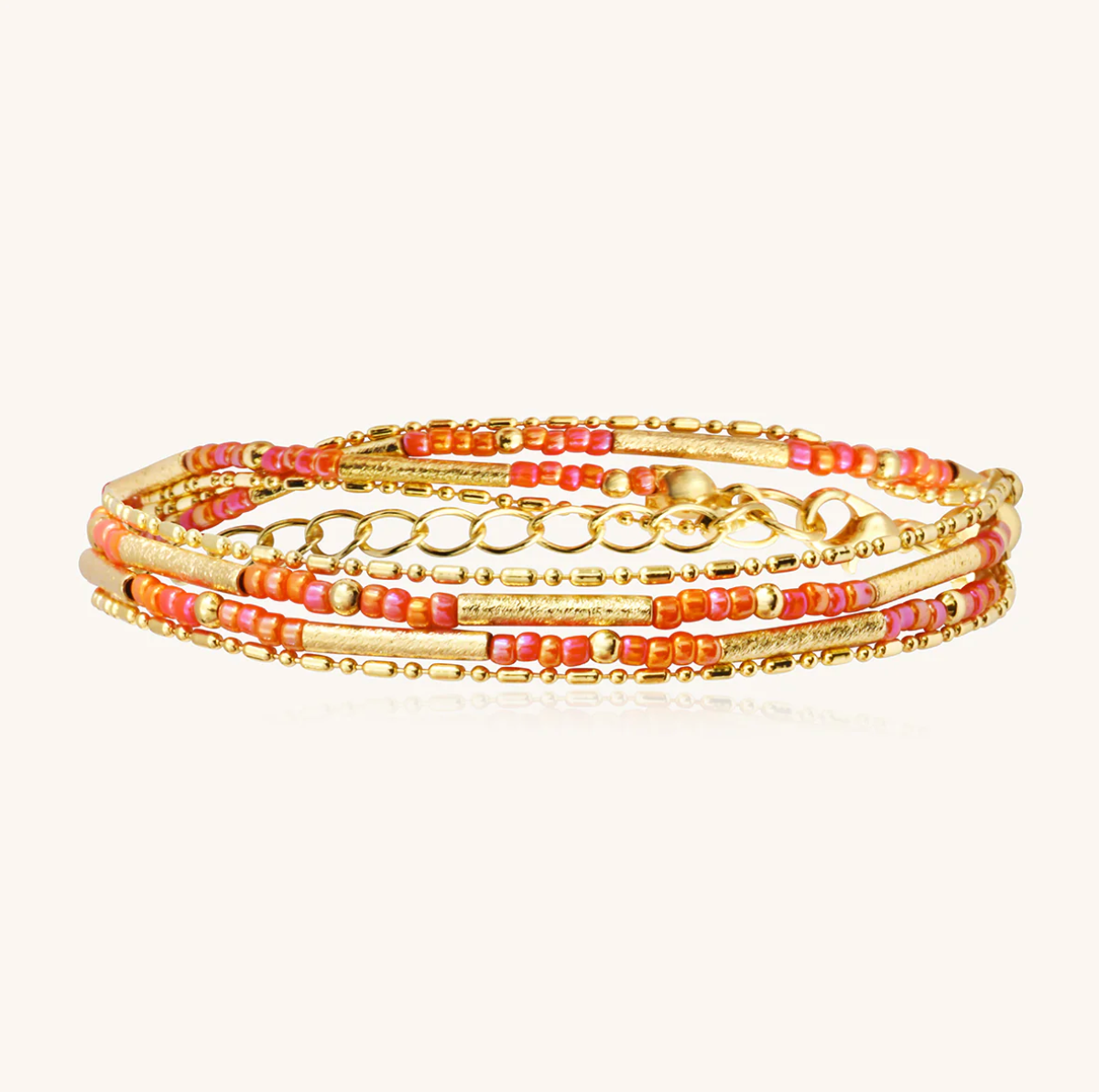 SANTIBE' - COLLANA/BRACCIALE 2 WRAP OTTONE E PERLINE CORALLO